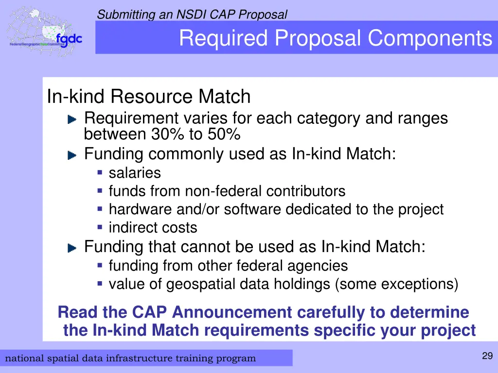 submitting an nsdi cap proposal required proposal 8