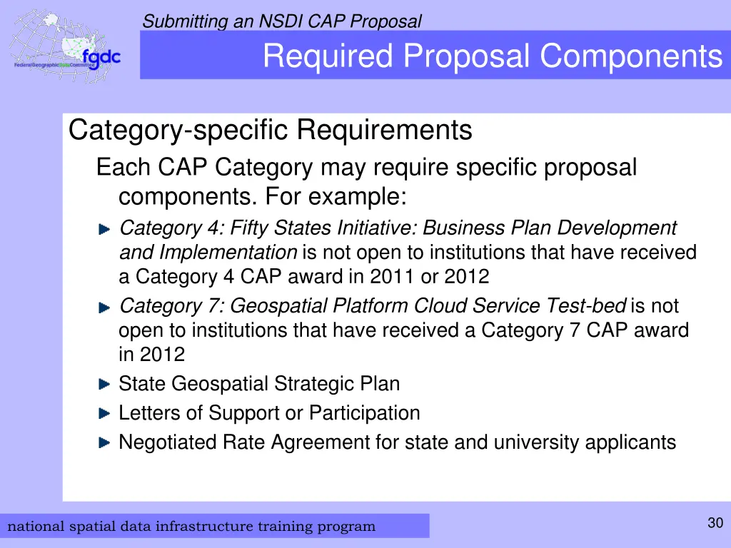 submitting an nsdi cap proposal required proposal 9