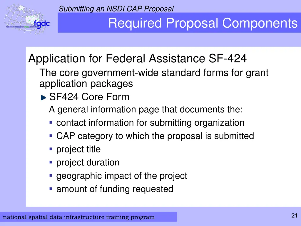 submitting an nsdi cap proposal required proposal