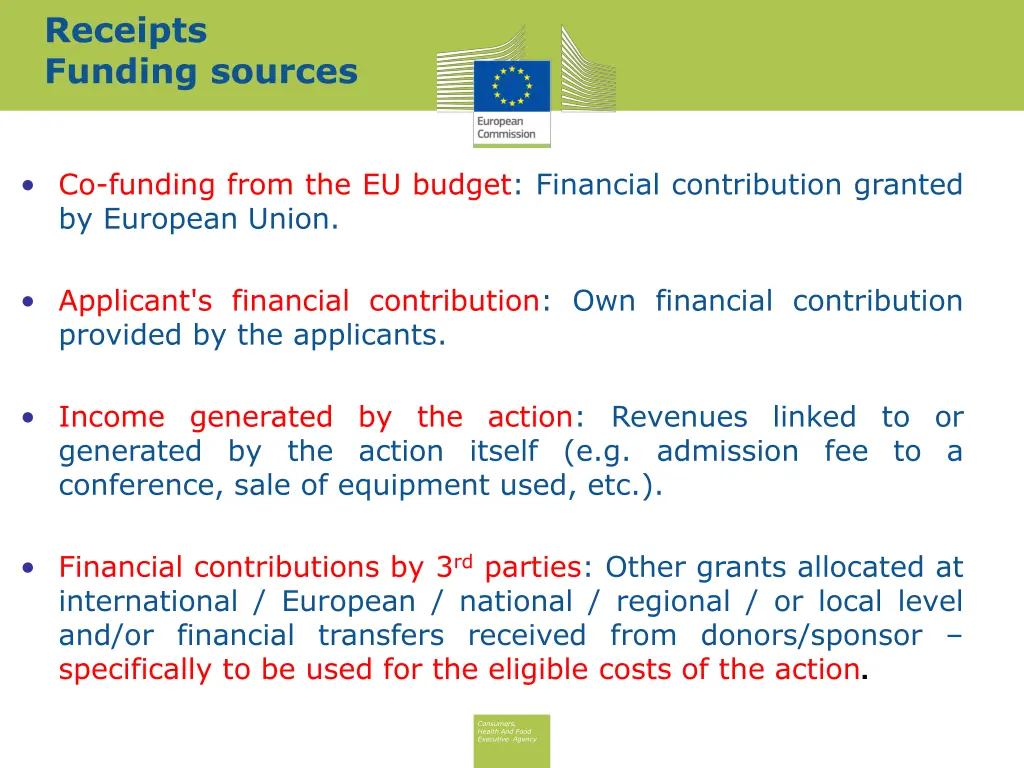 receipts funding sources
