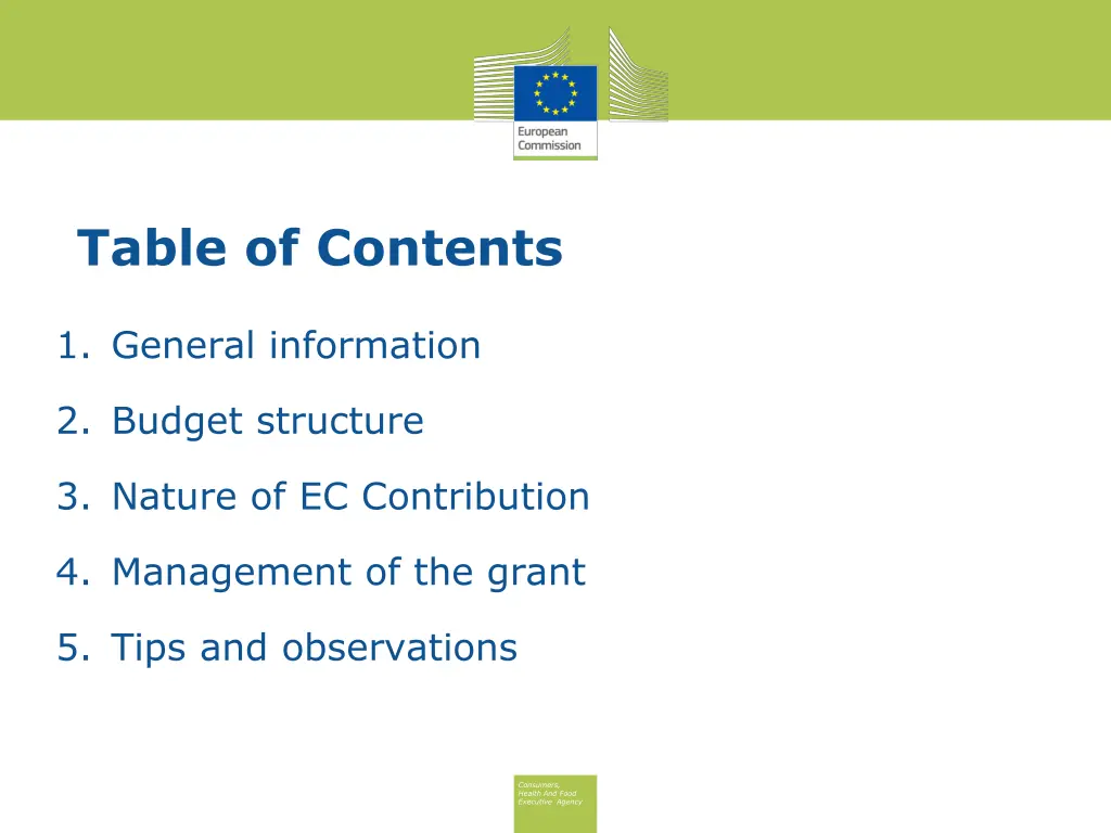 table of contents