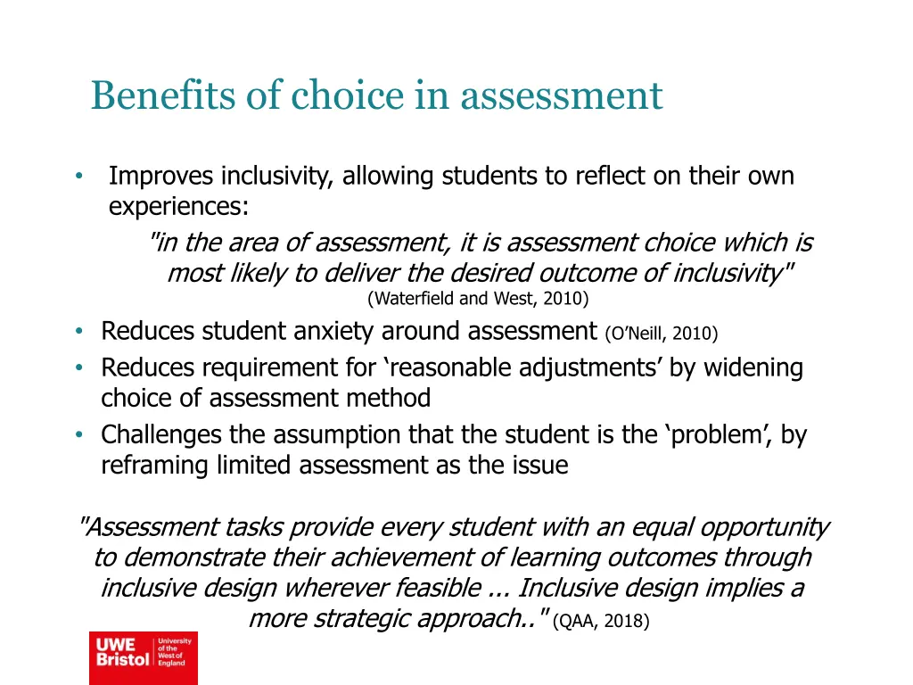 benefits of choice in assessment