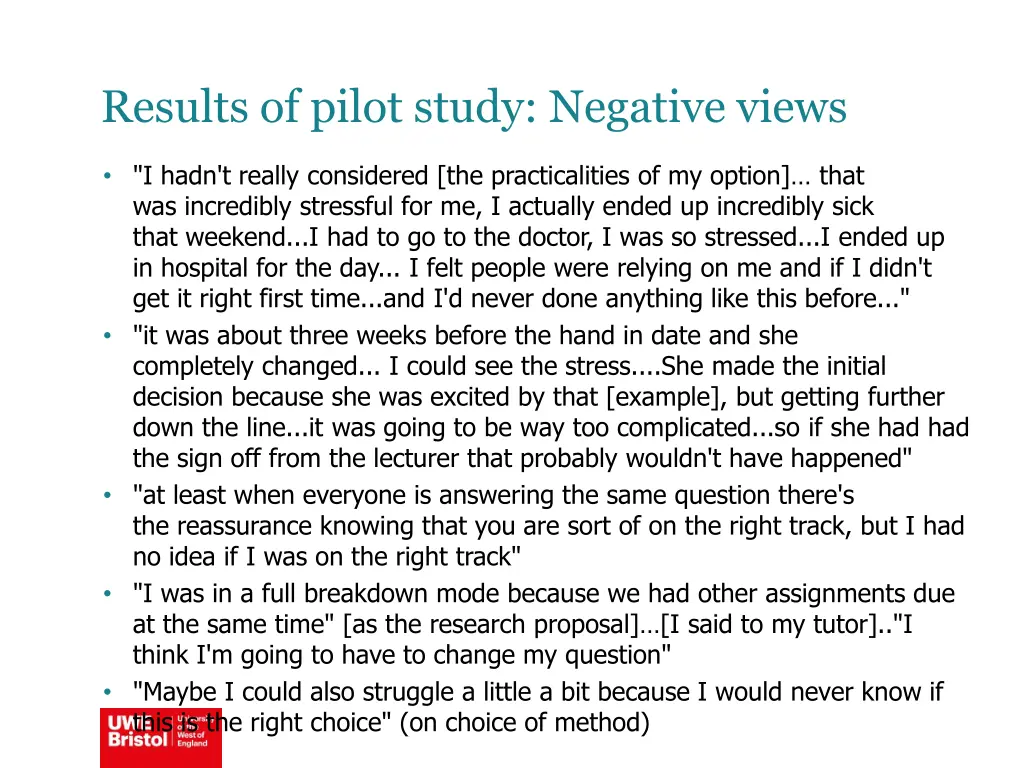 results of pilot study negative views