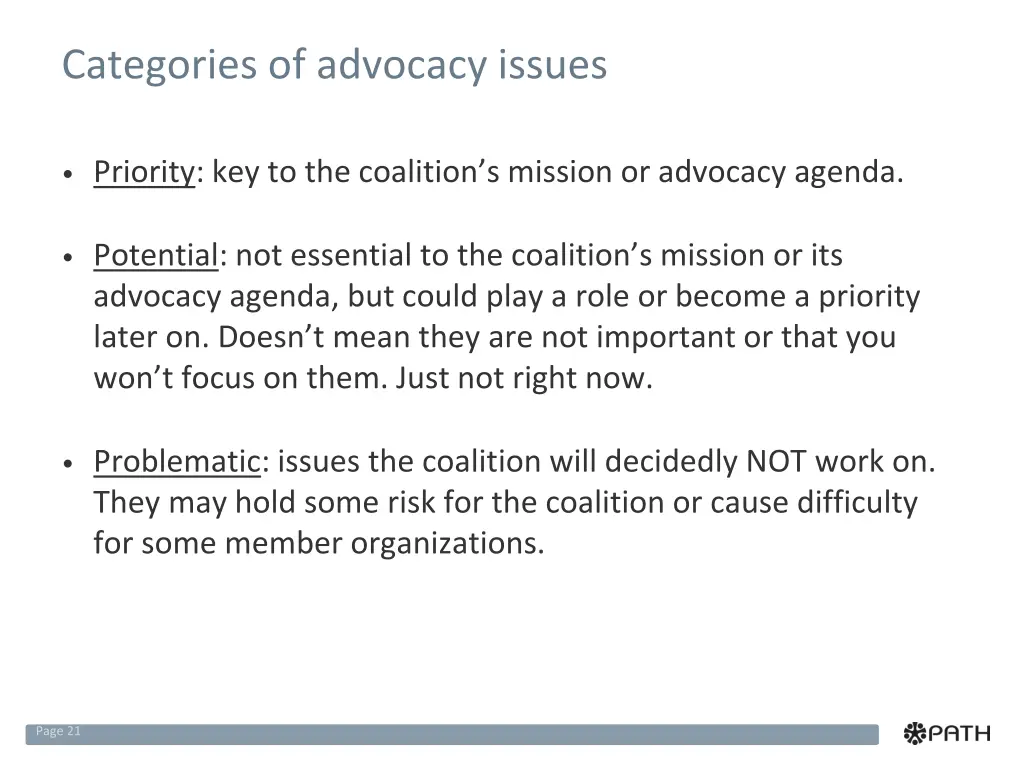 categories of advocacy issues