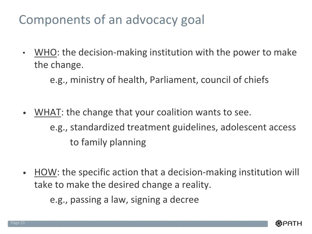 components of an advocacy goal