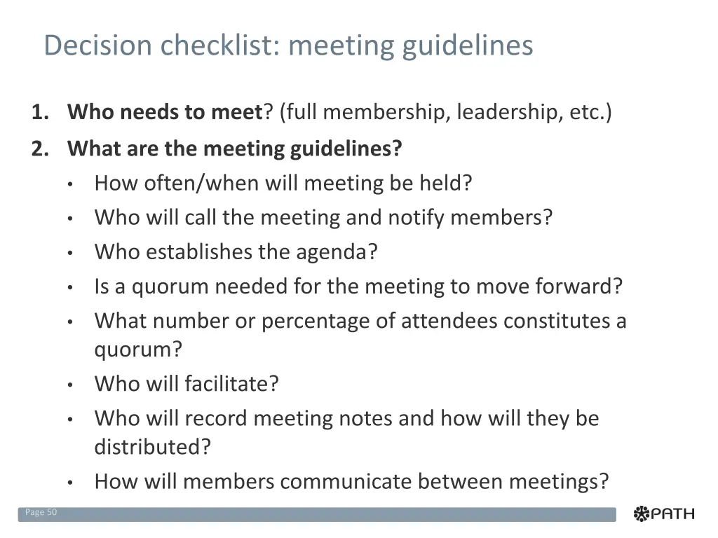 decision checklist meeting guidelines