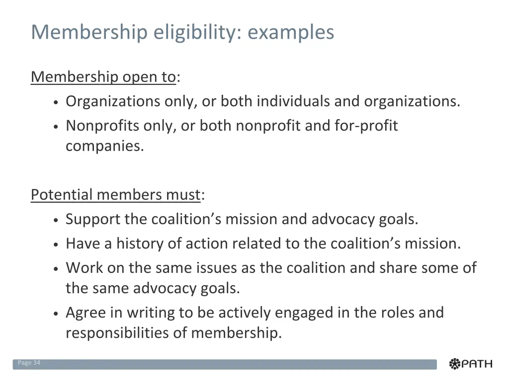 membership eligibility examples