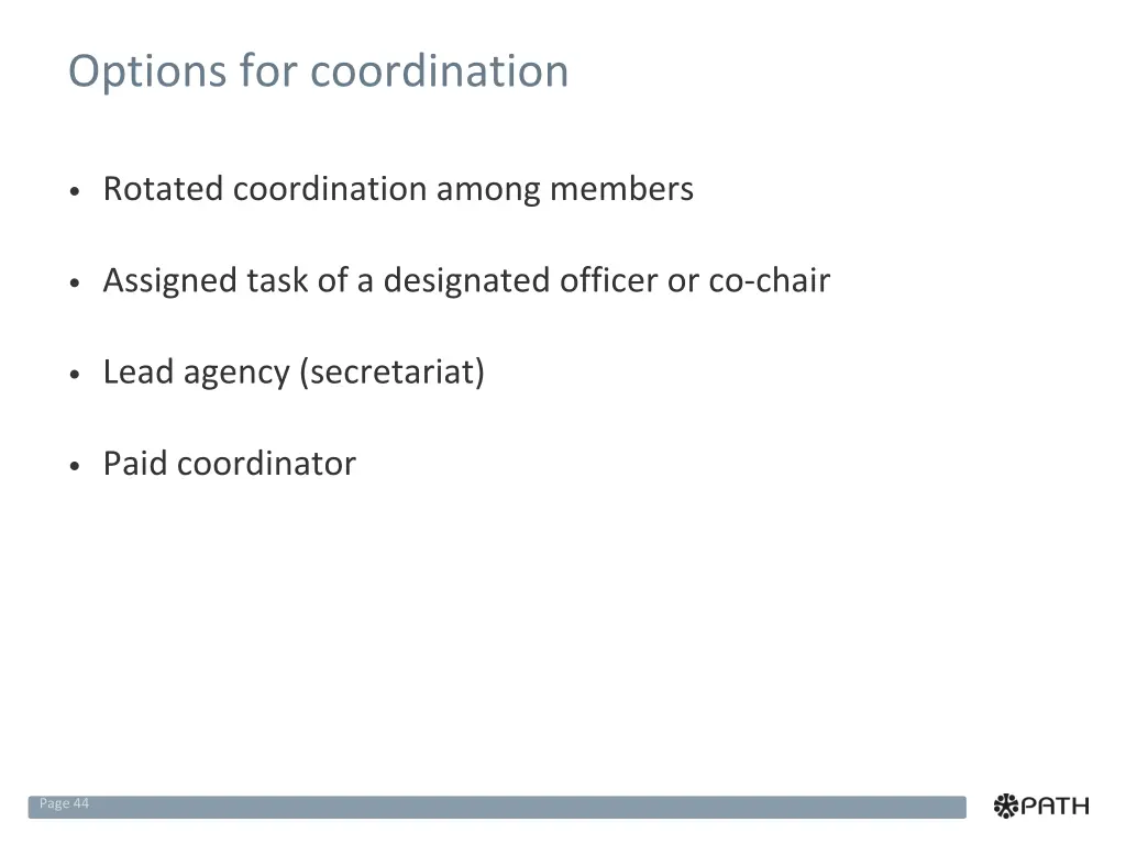 options for coordination