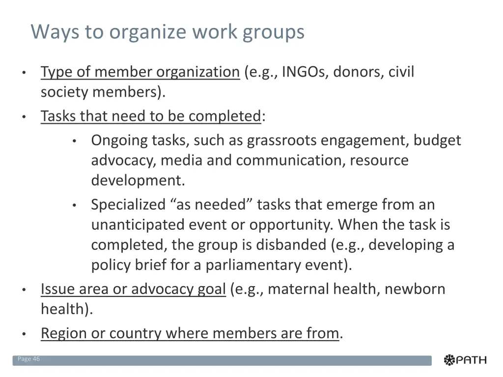ways to organize work groups