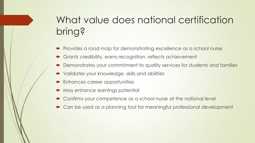 what value does national certification bring