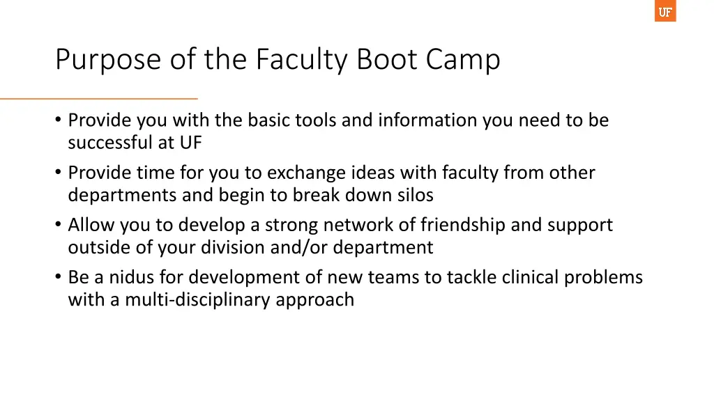 purpose of the faculty boot camp