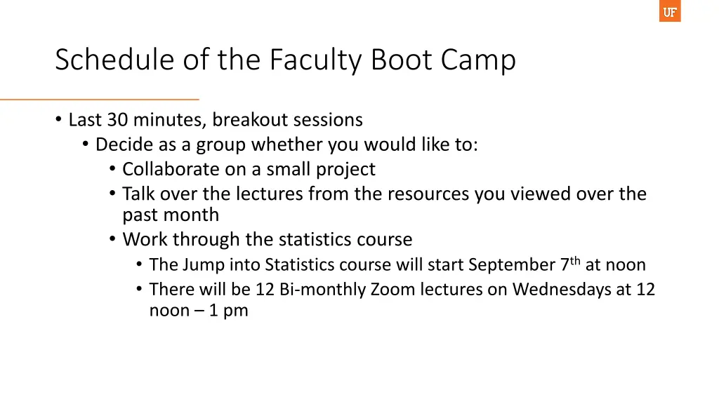 schedule of the faculty boot camp 1