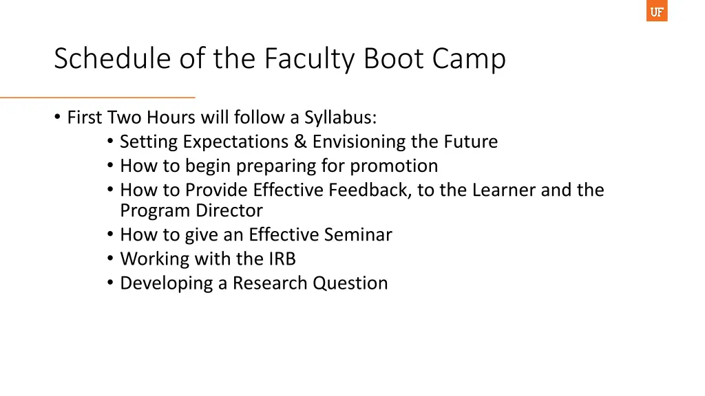 schedule of the faculty boot camp
