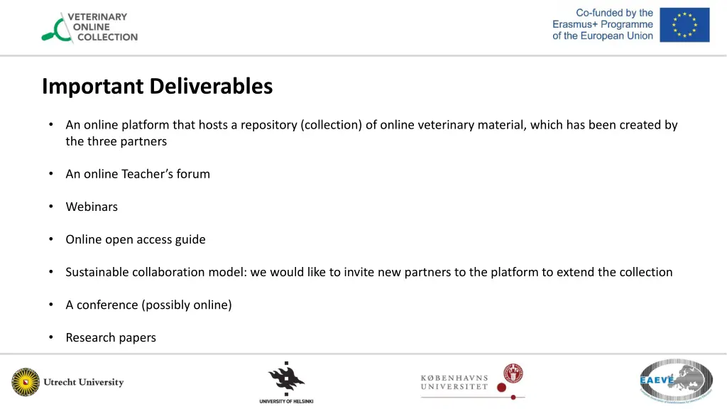 important deliverables