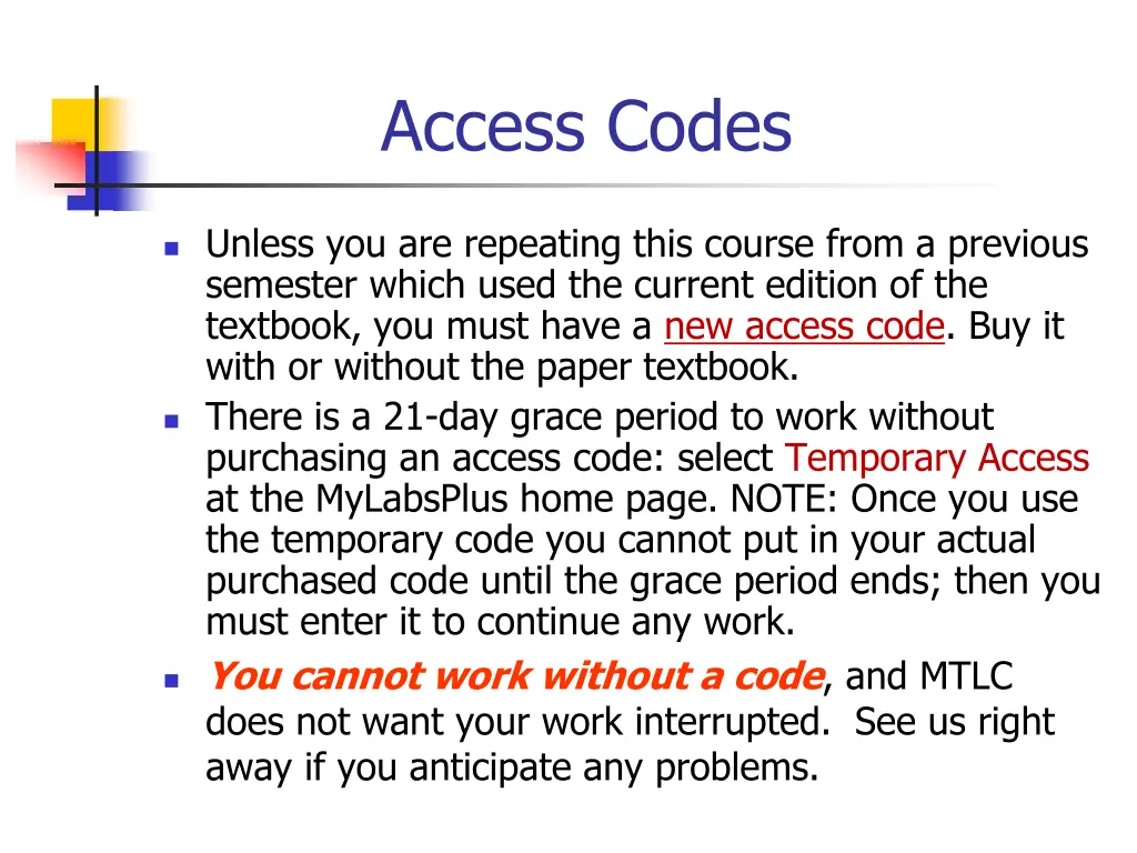 access codes