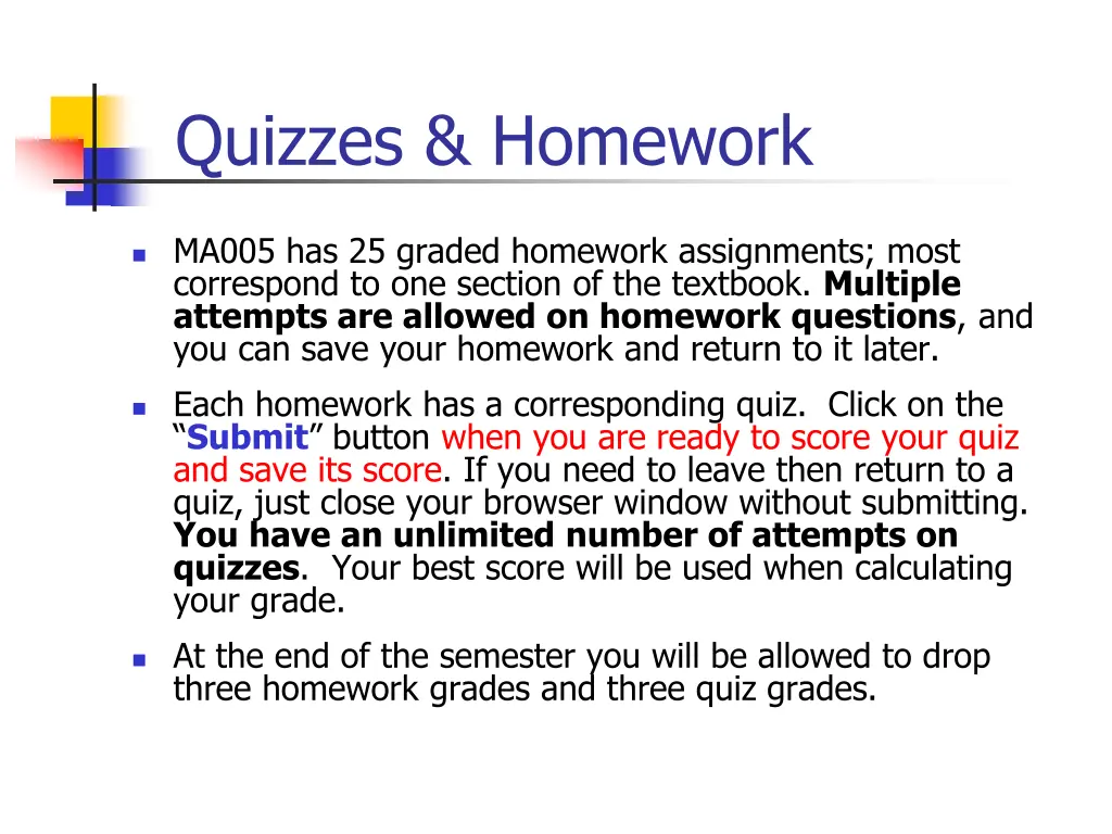 quizzes homework