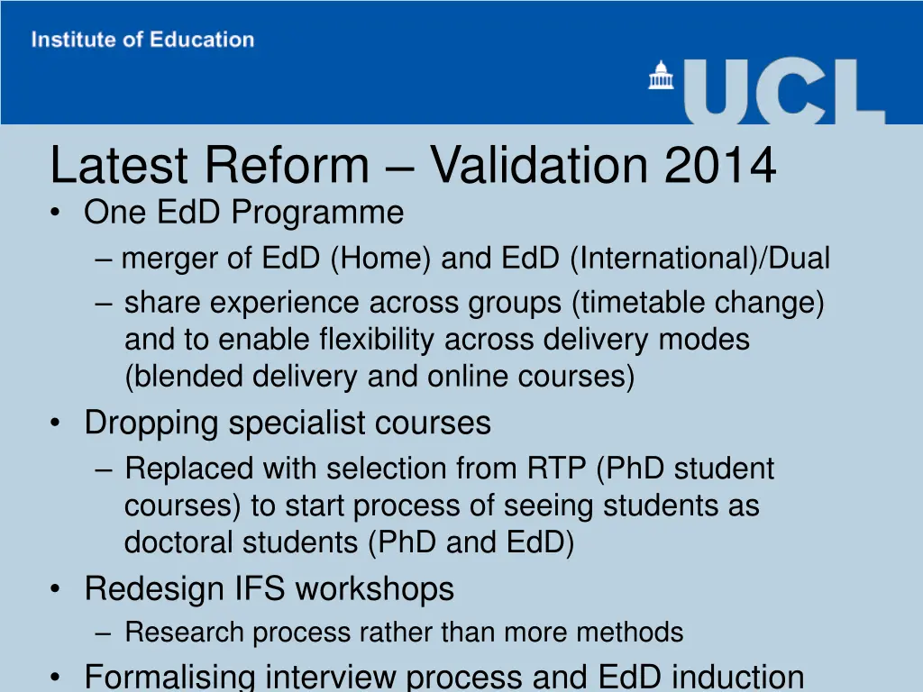 latest reform validation 2014 one edd programme