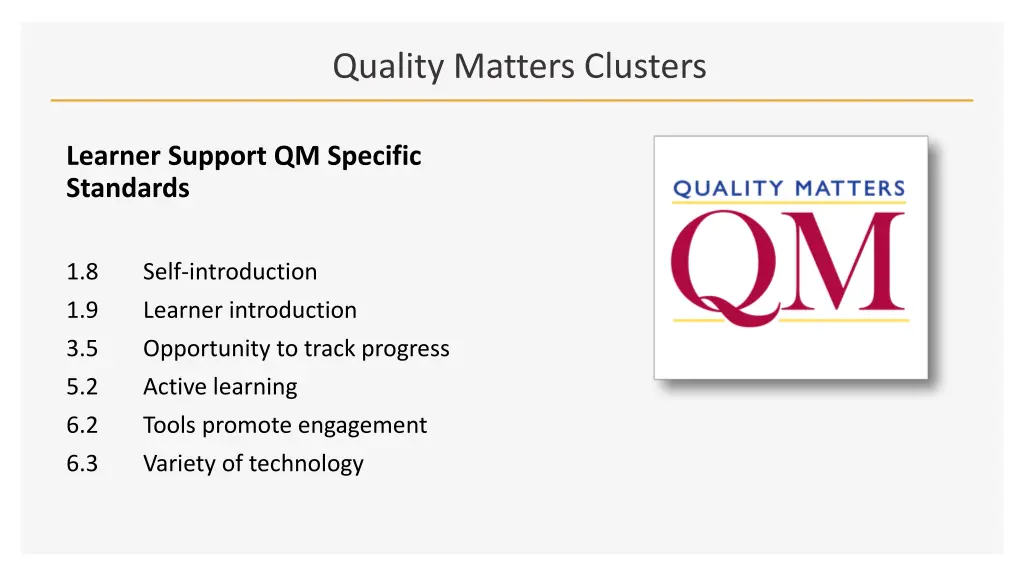 quality matters clusters 1
