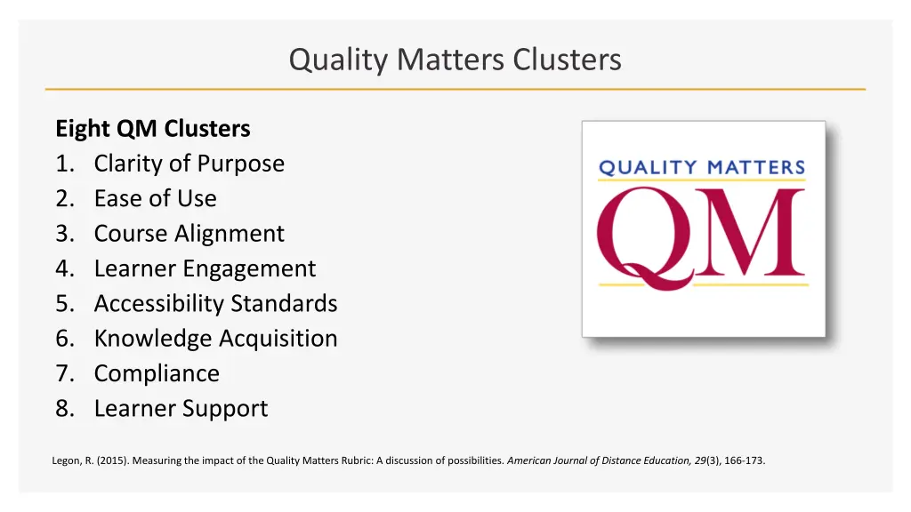 quality matters clusters
