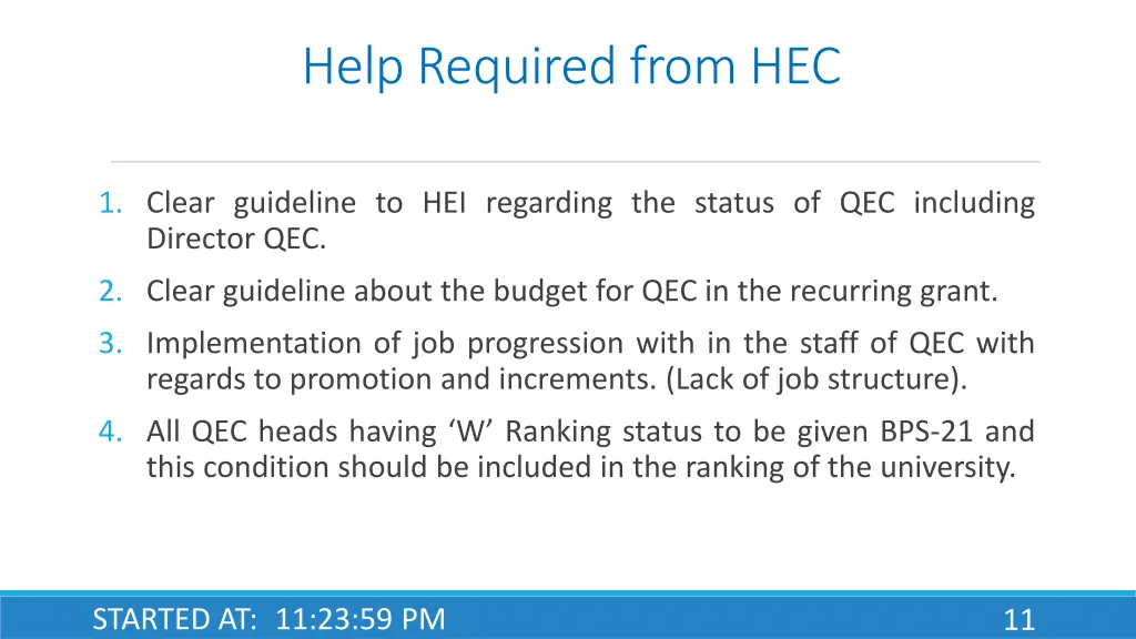 help required from hec