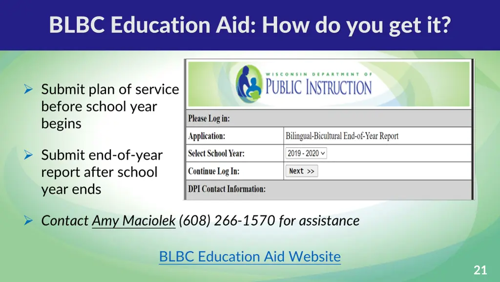 blbc education aid how do you get it