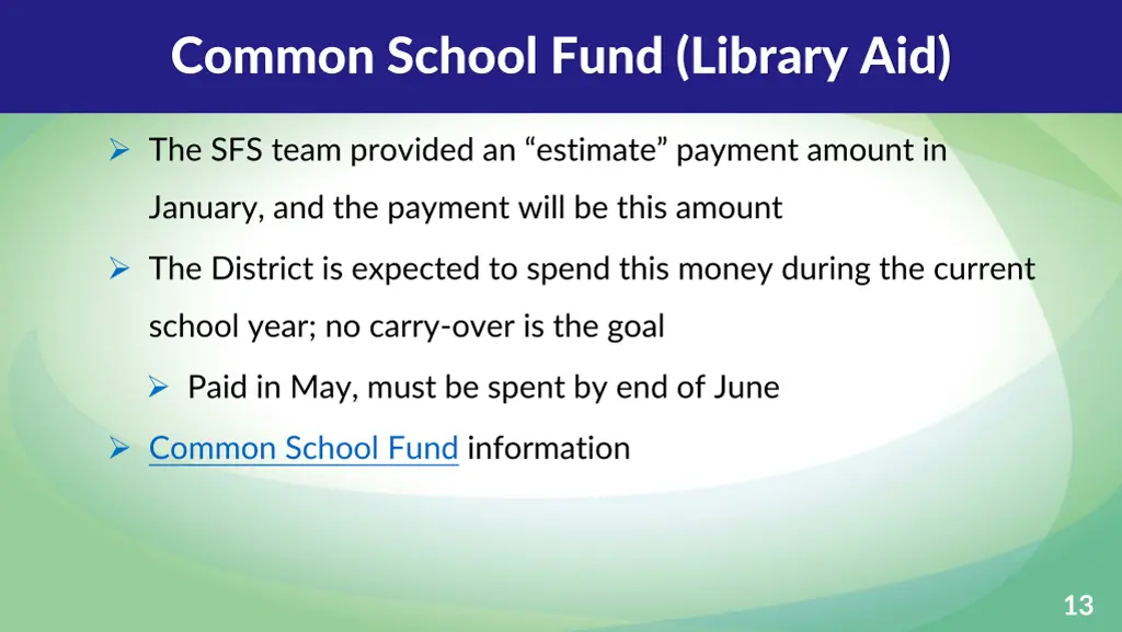 common school fund library aid 1