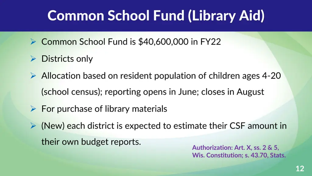 common school fund library aid