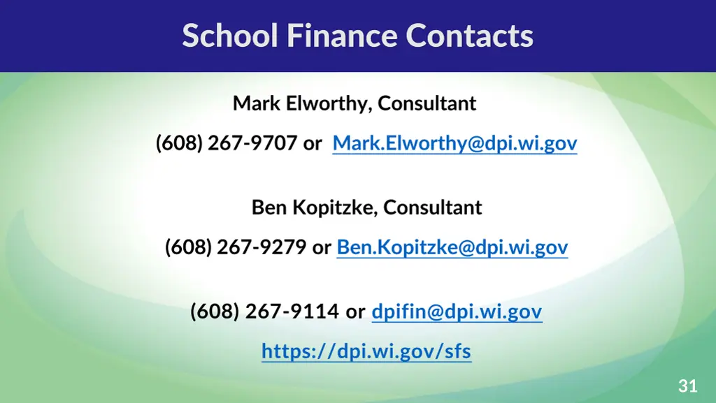 school finance contacts
