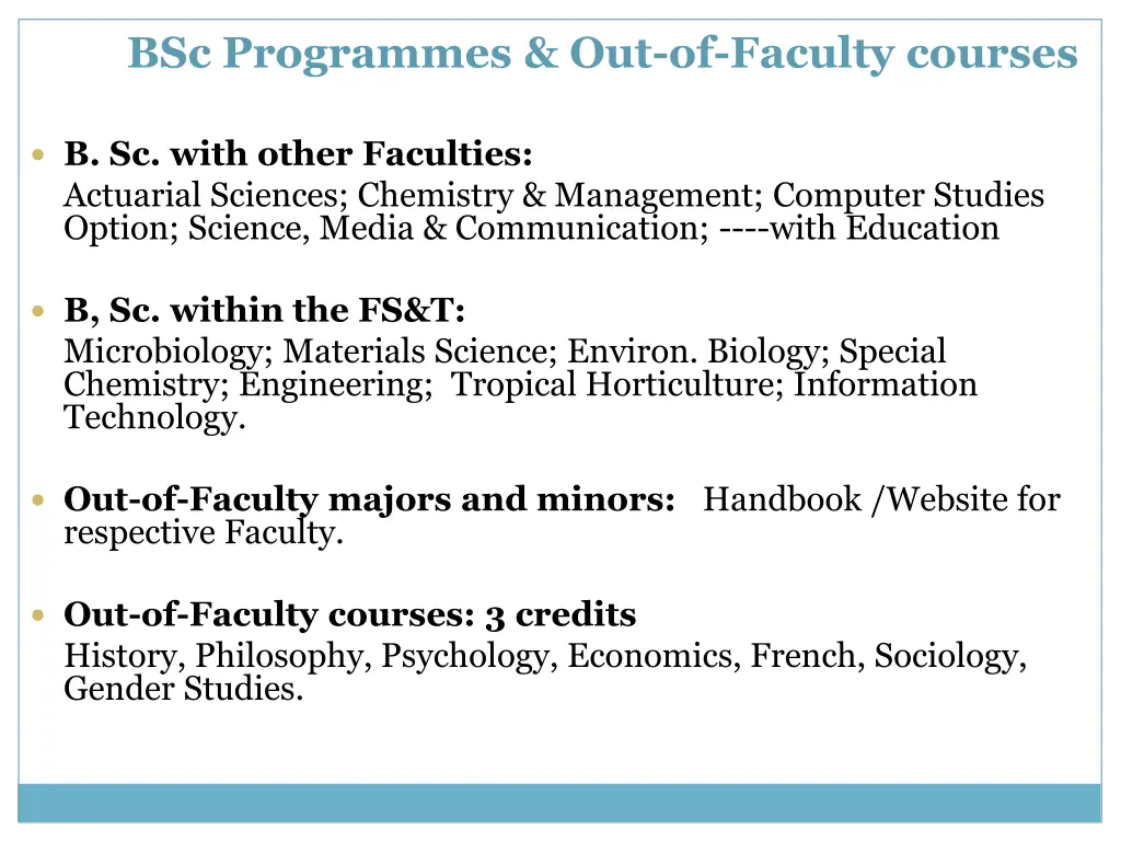 bsc programmes out of faculty courses