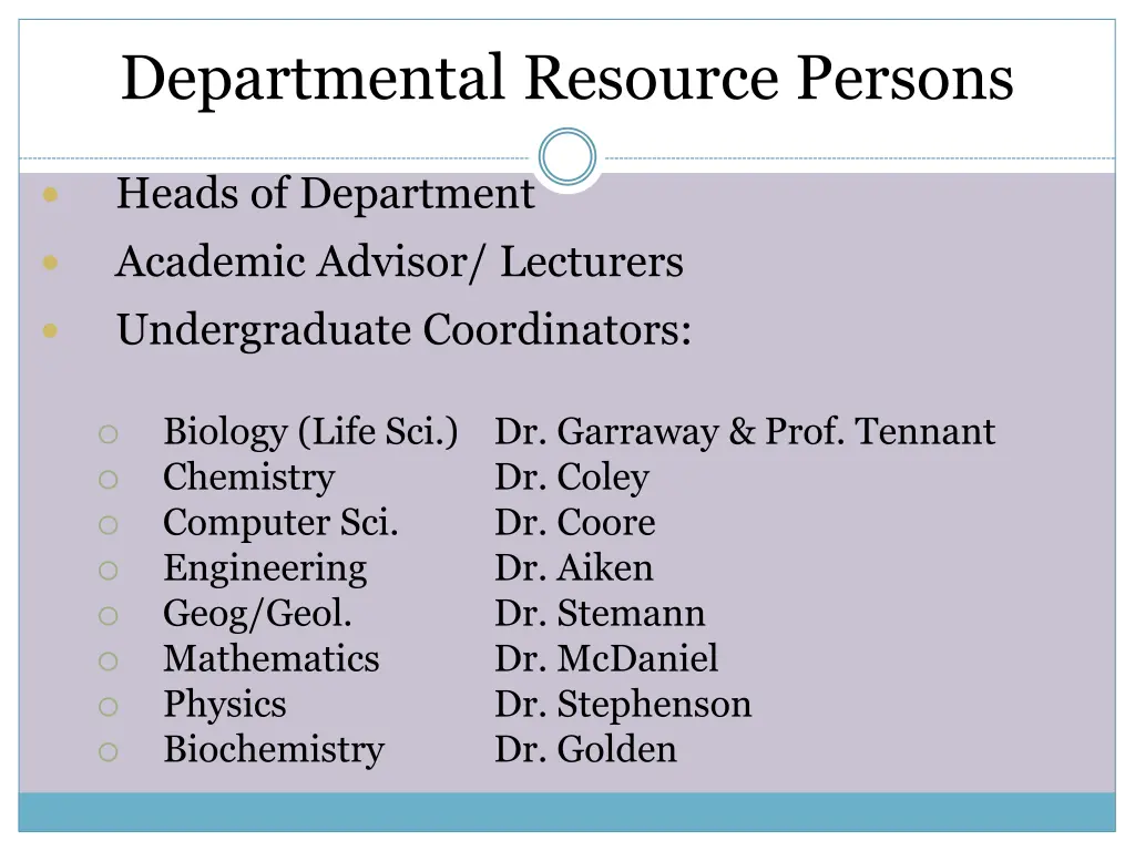 departmental resource persons