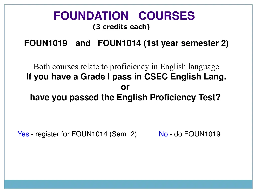 foundation courses 3 credits each