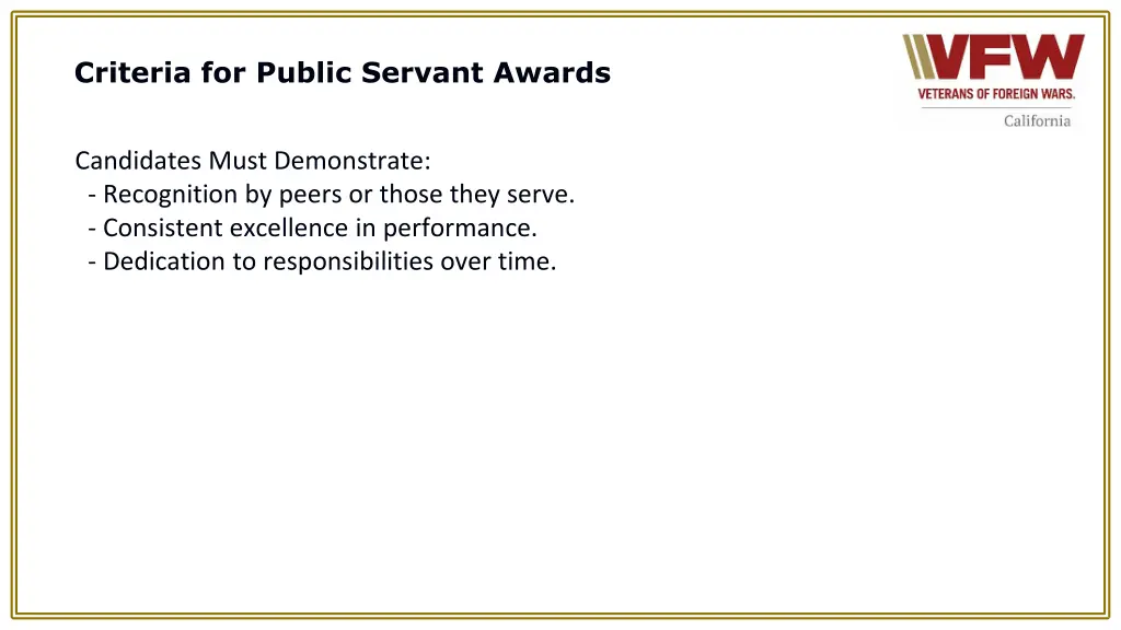 criteria for public servant awards