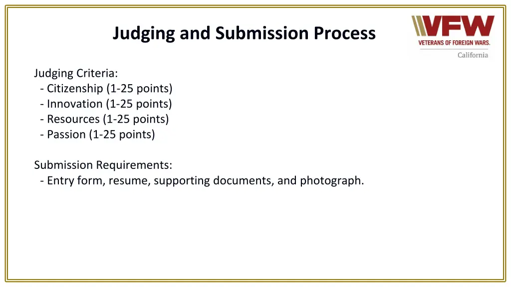 judging and submission process
