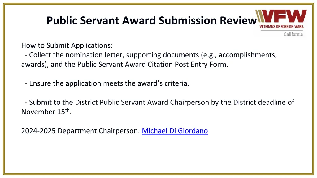 public servant award submission review