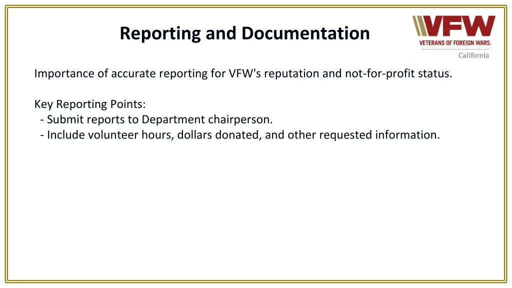 reporting and documentation