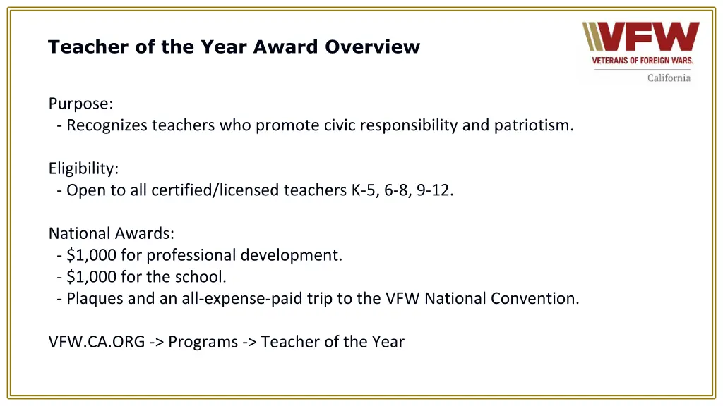 teacher of the year award overview