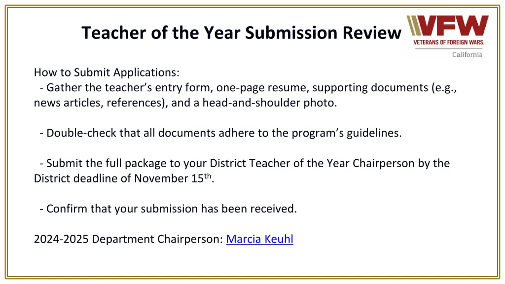 teacher of the year submission review