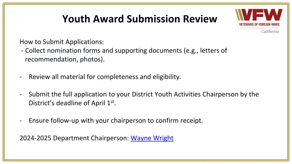 youth award submission review