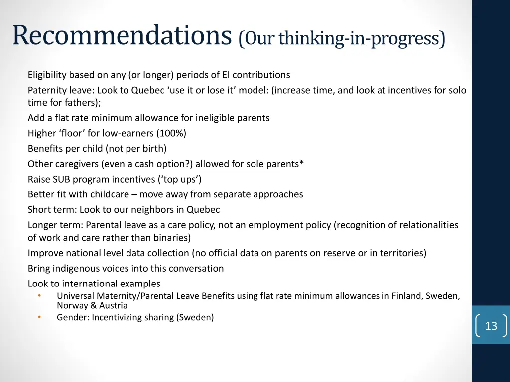 recommendations our thinking in progress