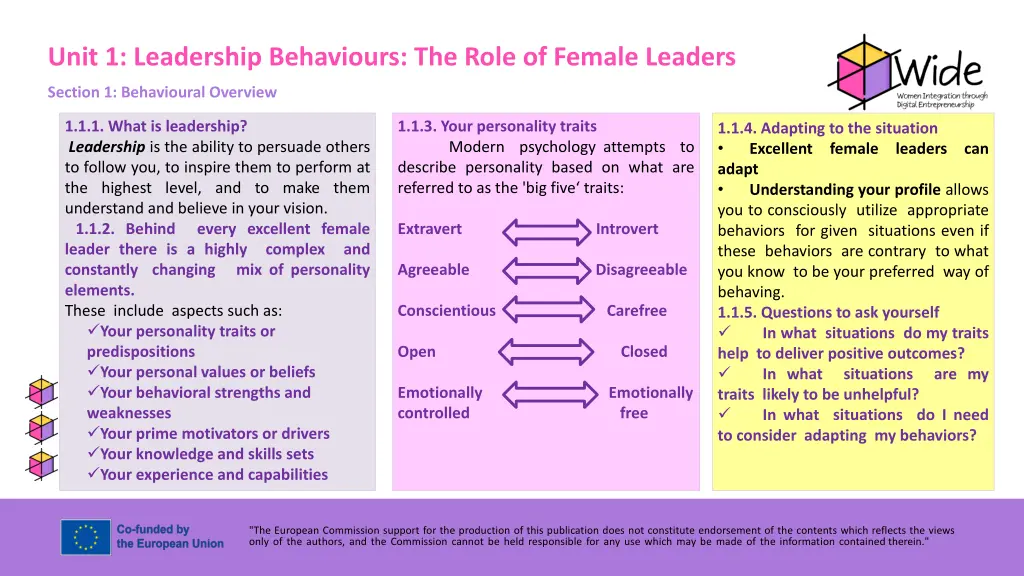 unit 1 leadership behaviours the role of female