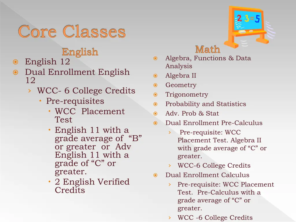 core classes english