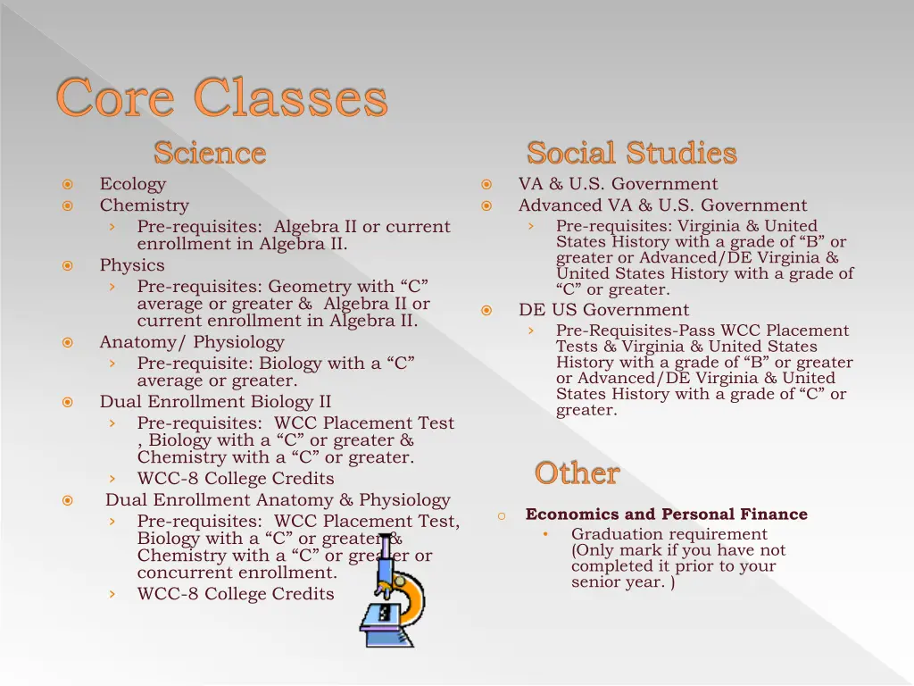 core classes science