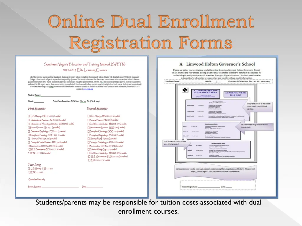 online dual enrollment registration forms