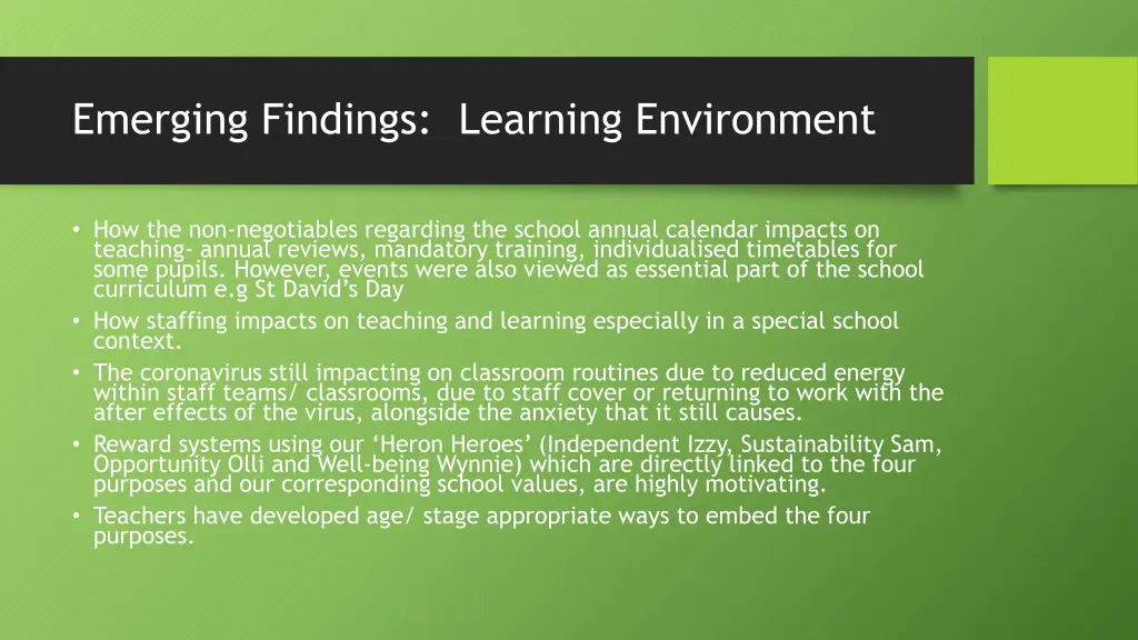 emerging findings learning environment