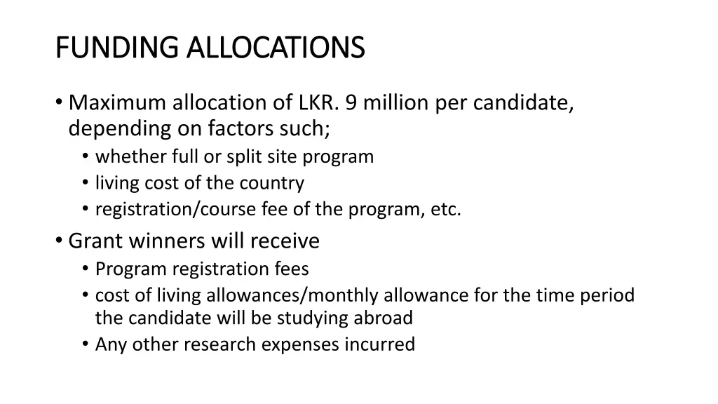 funding allocations funding allocations