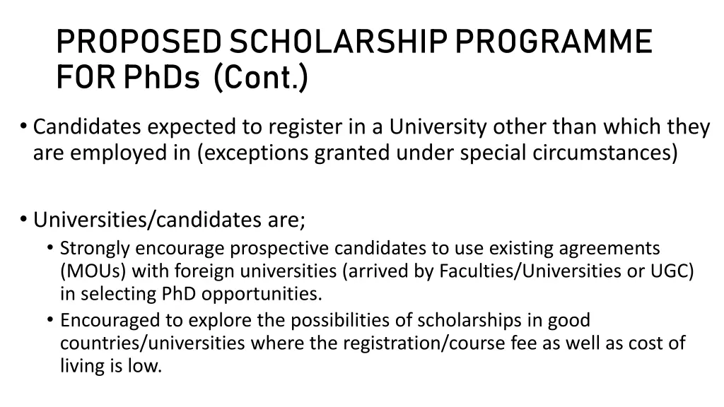 proposed scholarship programme for phds cont