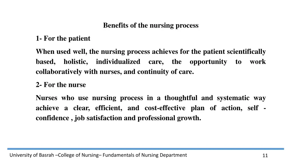 benefits of the nursing process