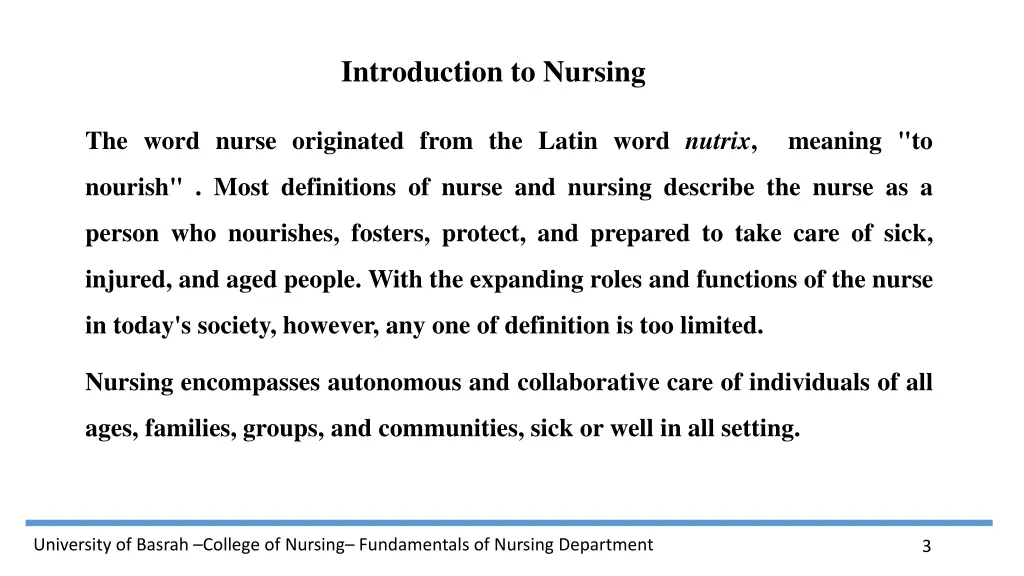 introduction to nursing