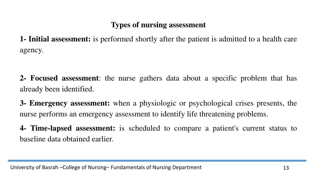 types of nursing assessment