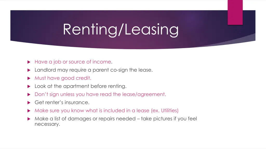 renting leasing